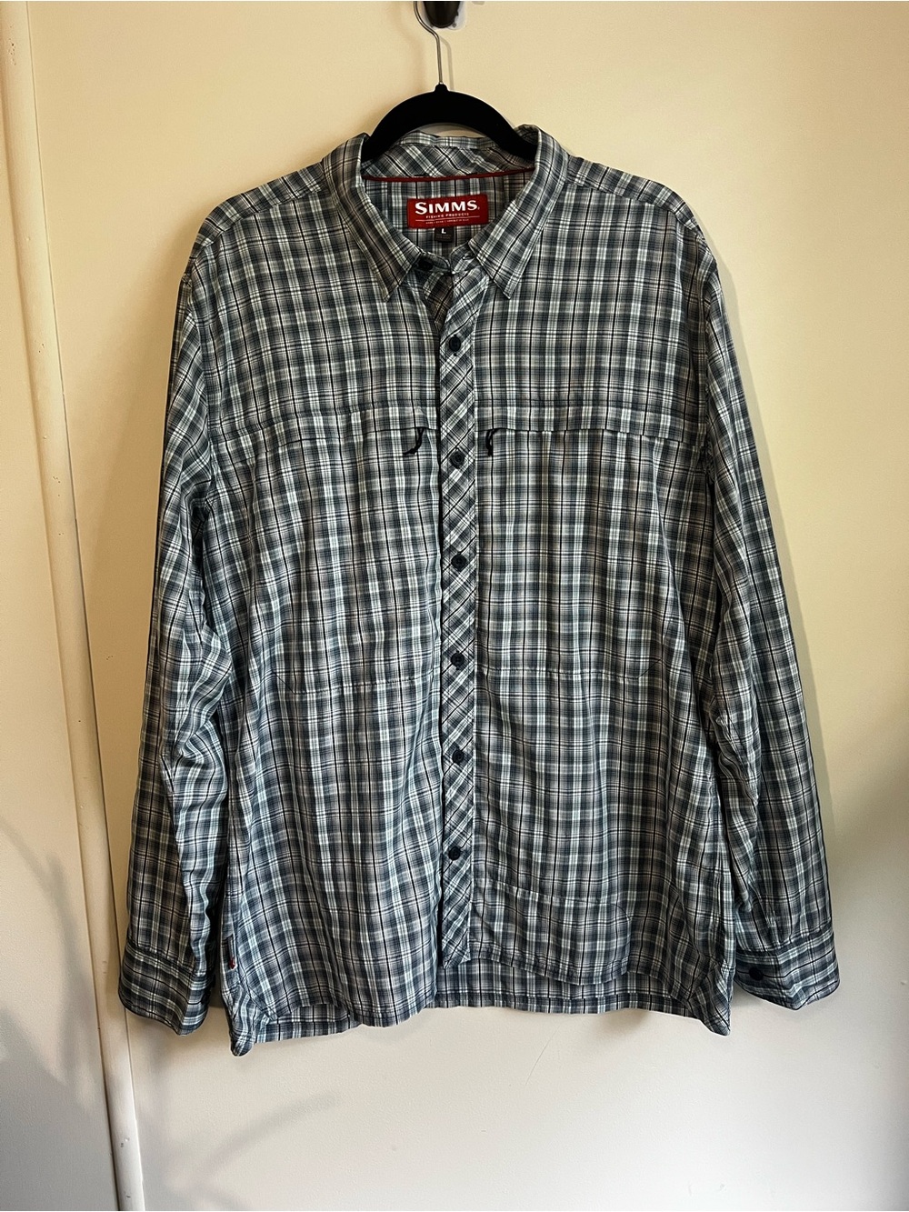 Simms Men's Blue Gray Plaid Long-Sleeve Button-Down Shirt